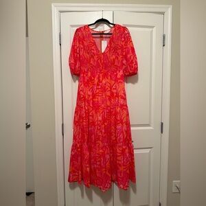 Elegant Red Floral Women's Dress Size 14
